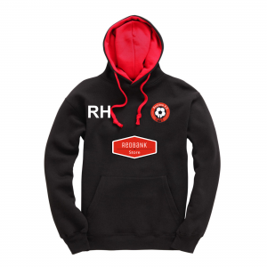 Poulton FC Adults Hoodie Black Red Initials Logo